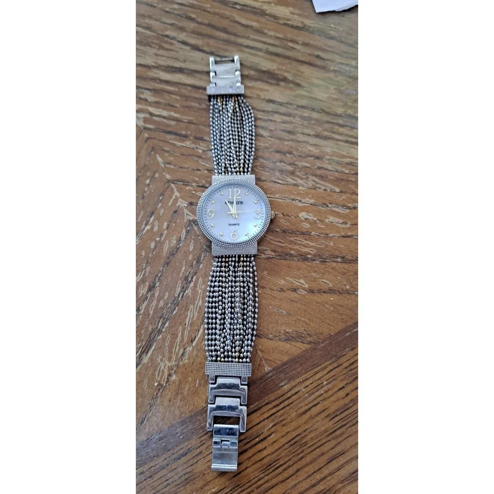 CHICOS Silver Gold Multi-Tone Bead Chain Band MOP Ladies Watch Wristwatch *RUNS*